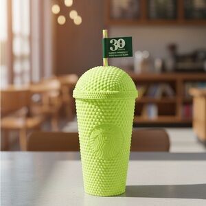 NWT Starbucks 30th Anniversary Studded Bling Frappuccino Cold Cup Neon Green